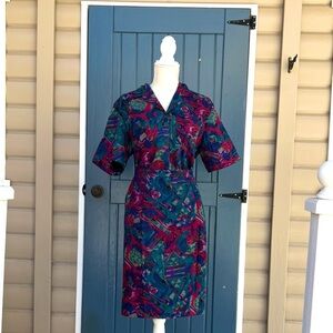 Vintage Georgiou 100% Silk 2 piece Set With Top and  skirt Women’s Size M